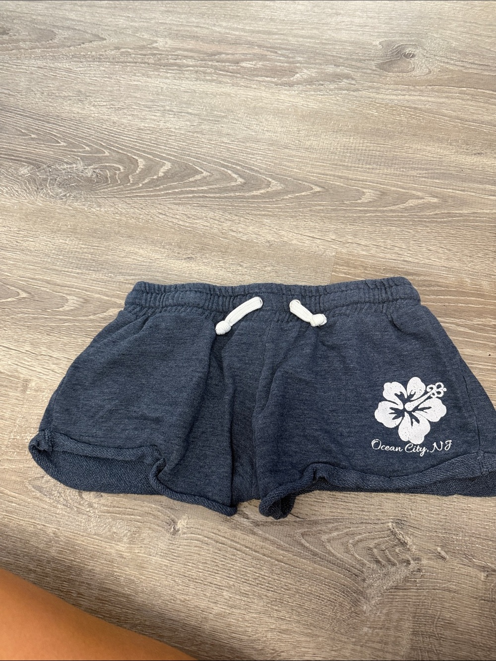 Navy Blue Cozy Drawstring Lounge Shorts with Hibiscus Print